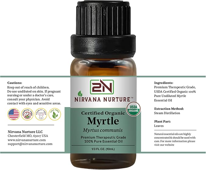 Myrtle Essential Oil USDA Certified Organic, 100% Pure Natural Premium Grade, Undiluted