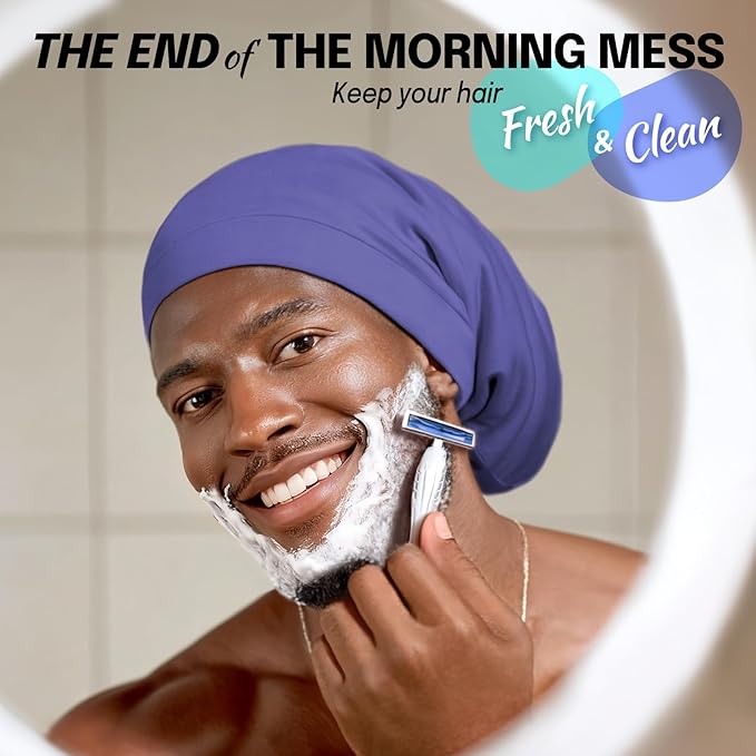 Large Satin Bonnet for Men Sleeping: Loc Cap Dreadlocks for Curly Braids, Silky for Frizzy Hair Smooth Dark Blue