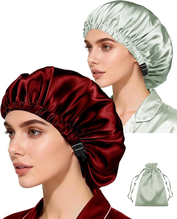 3Pcs Hair Bonnets For Sleeping Satin Bonnet For Women Silk Bonnets Womens Curly Hair Sleep Caps Silky Night Cap