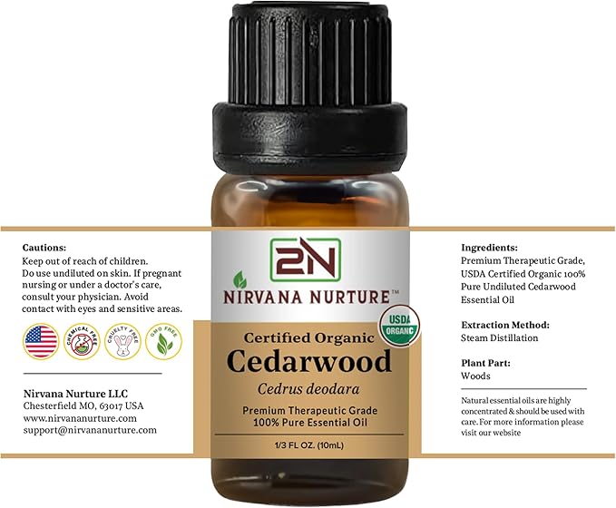 Cedarwood Essential Oil USDA Certified Organic, 100% Pure Natural Premium Grade, Undiluted