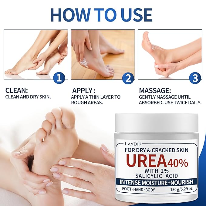 40% Urea Cream with 2% Salicylic Acid, Maximum Strength Moisturizer for Dry, Cracked Skin on Feet, Hands, Heels, Elbows, and Knees, 5.29 OZ