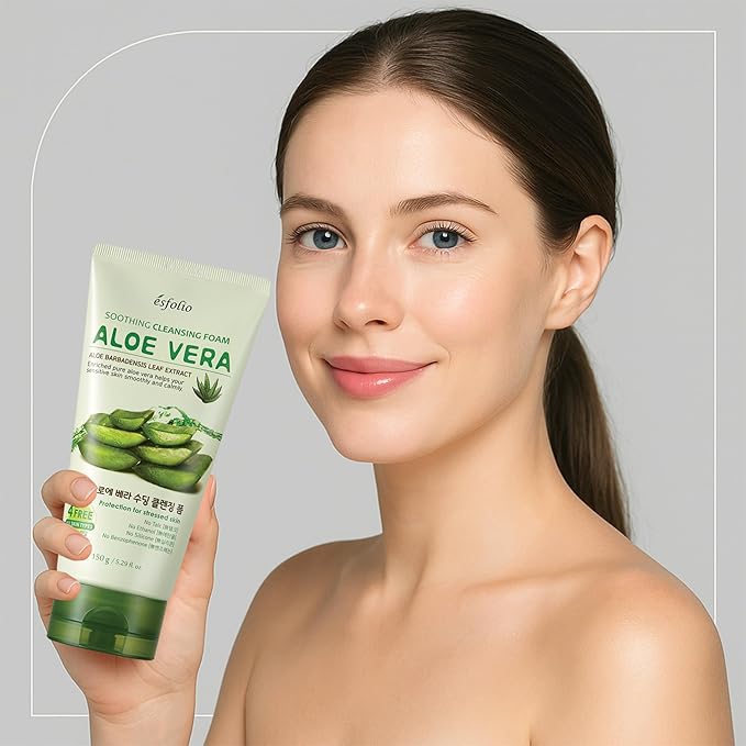esfolio Aloe Vera Soothing Cleansing Foam – Gentle Hydrating Face Wash for Sensitive Skin, Moisturizing Facial Cleanser (5.29oz -150g)