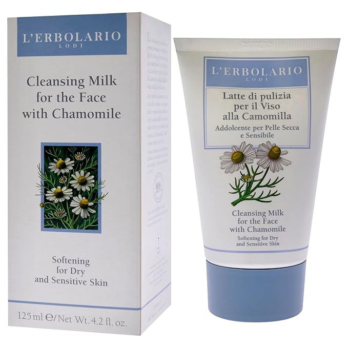 L'Erbolario Chamomile Cleansing Milk - Face Wash and Make-Up Remover for Dry and Sensitive Skin - Hydrating Facial Cleanser with Chamomile - 4.2 oz