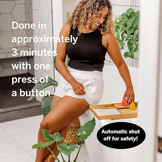 Pixie Menstrual Cups with Sterilizer - The Most Comfortable Soft Reusable Period Cup - Kills 99.9% of Germs with Clean Steam - Wash Your Cup in 3 Minutes! - Compact Sanitizer Kit for Feminine Care