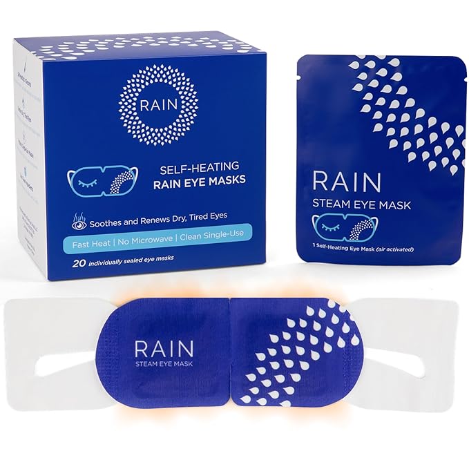 Rain Self Heating Steam Eye Mask for Dry Eyes - Warming Eye Compress with Moist Heat Therapy - Disposable Hot Compress Relief for Stye Treatment, Eye Fatigue & Dry Eye Relief (20 Pack)