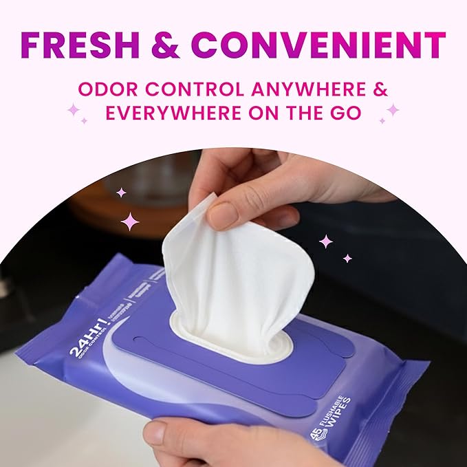 Lume Acidified Deodorant Wipes - 24 Hour Odor Control - Whole Body Deodorant Wipes - Aluminum Free, Baking Soda Free, Skin Loving - Flushable - 45 Count - 2 Pack (Soft Powder)