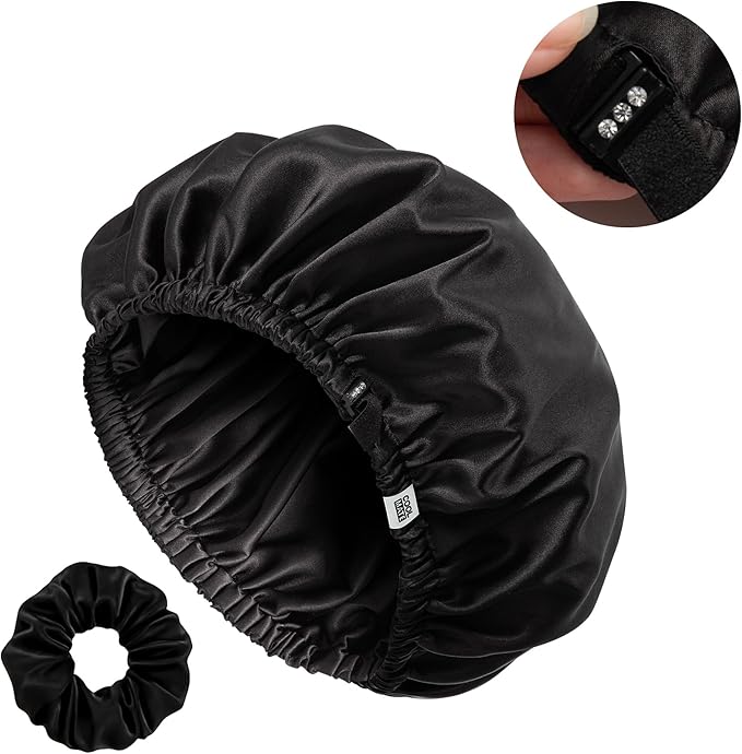 CoolMate Adjustable Satin Silk Bonnet for Sleeping Women, Tie Double Lined Silk Bonnet for Women Long Hair