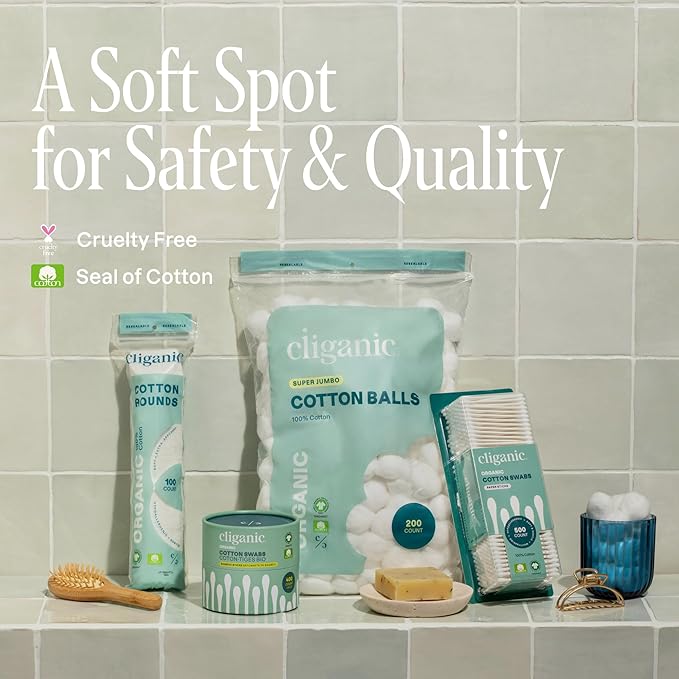 Cliganic Premium Cotton Rounds for Face (300 Count) - Makeup Remover Pads, Hypoallergenic, Lint-Free | 100% Pure Cotton