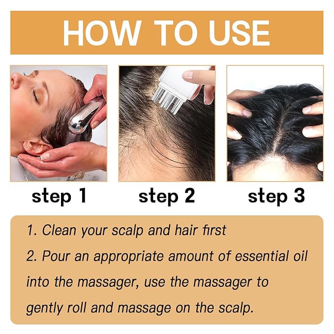 Hair Oil + Scalp Massage Roller Set, Hair Care Oil with Castor Oil and Mineral Oil, Hair Strength Serum Oil for Dry, Damaged & Split Ends, 30ML (1Fl Oz)