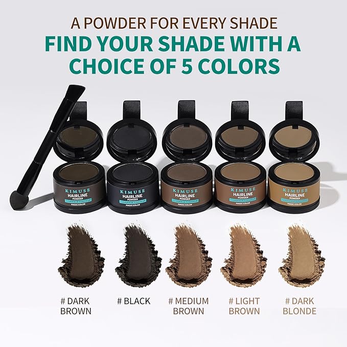 KIMUSE Hairline Powder, Root Touch Up Hair Color, Instantly Conceals Hair Loss, Bald Spot Thin Hair Powder with Dual-ended Hairline Brush for Women and Men, Transfer-proof & Sweat-proof