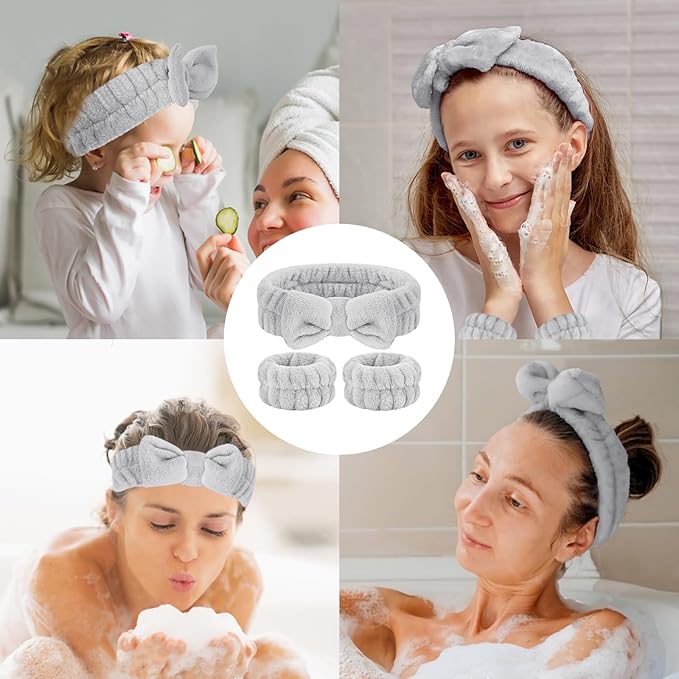 Face Wash Set - Microfiber Headband, Wristbands with Holder for Comfortable Facial Cleansing