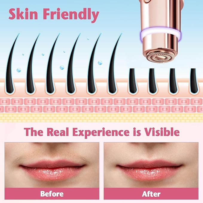 Facial Hair Remover for Women- 2-in-1 as Seen on TV Painless Face Shaver -Mini Hair Remover, Electric Razor Shaver Portable Bikini Epilator for Lips, Chin, Armpit, Peach Fuzz,Neck, Cheek