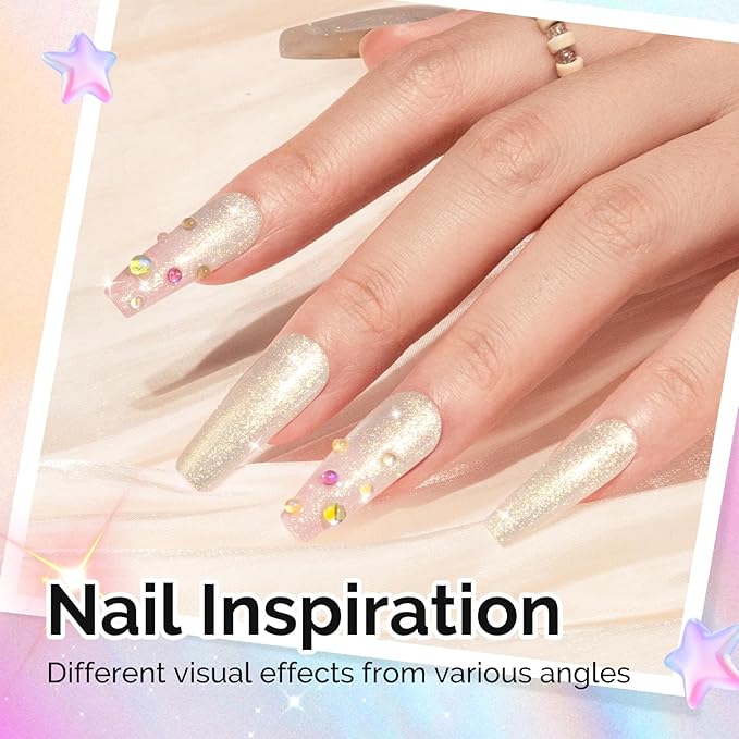 MelodySusie Jelly White Aurora Shimmer Gel Nail Polish, 0.5fl oz Soak Off UV LED Holographic Yellow Glitter Gel Polish Gift for Women Nail Art Manicure Salon DIY Nail Design Decoration at Home-G2303