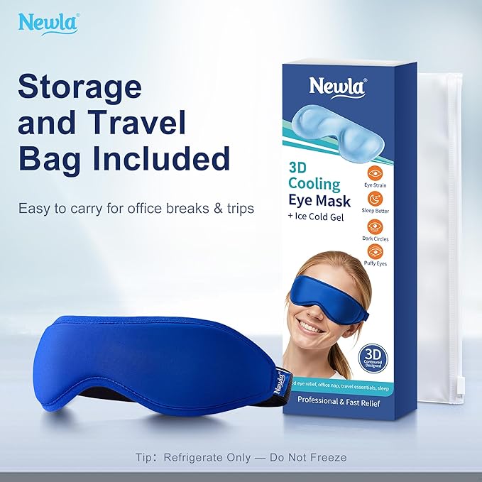 Contoured Cooling Gel Eye Mask: Snug Fit Cold Compress for Puffiness Migraines Dark Circles Sinus Eye Strain - Fits All Head Sizes - Daily Relaxation Beauty Care Travel (Blue)