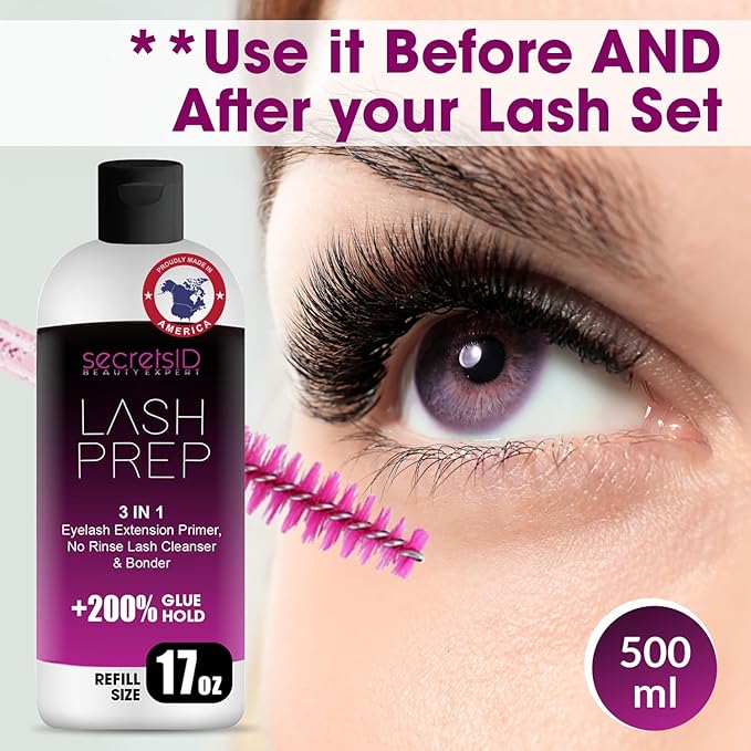 3 in 1 Eyelash Extension Primer Bulk 16 Oz - No Rinse Lash Cleanser and Bonder - Made in America Kit with 100 Wands for Lash Technicians and Brow Stylists for Optimal Retention - Passion Fruit Scent