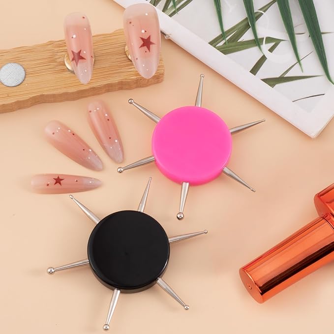 2pcs Nail Dotting Tool, 6-in-1 Metal Dotting Tool Nail Art, Circular Nail Design Dotting Pen, Ergonomic Dotting Disc for Manicure Embossing, Tracing, Painting - Pink, Black