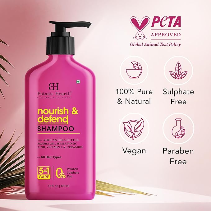 Botanic Hearth African Shea Butter Shampoo Infused With Jojoba Oil, Hyaluronic Acid, Vitamin E & Ceramide | Clarifying Shampoo To Nourish, Defend & Strengthen Hair | For All Hair Types, 16 Fl Oz
