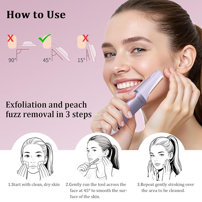Dermaplane Razor for Women Face, Dermaplaning Tool for Face, Sonic Exfoliation & Peach Fuzz-Hair Removal System with 10 Dermaplaning Blades, Twilight Purple