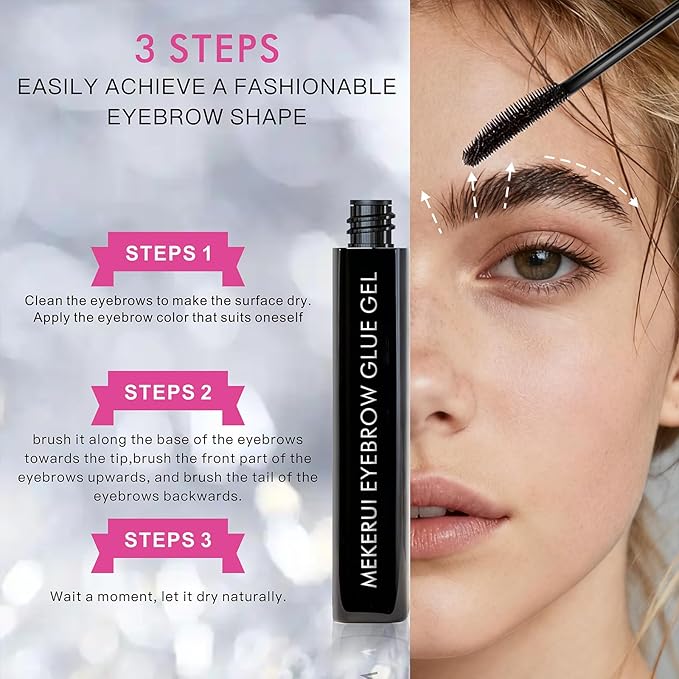 Eyebrows Glue Gel, Clear Brow Lamination Gel with 24H Strong Hold, 3-Min Fast-Drying Transparent Brow Styling, Waterproof, Non-Flaking, Natural Finish & Easy to Use