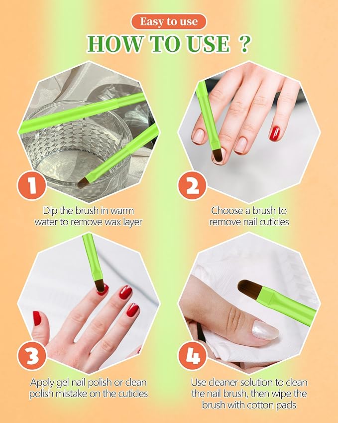 3PCS Nail Polish Clean Up Brush, Round&Falt&Angled Acetone Resistant Nail Brush for OPI Nail Polish Remover, Fingernail Cleaning Brushes at Home Nail Art and Designs(Bright Green)