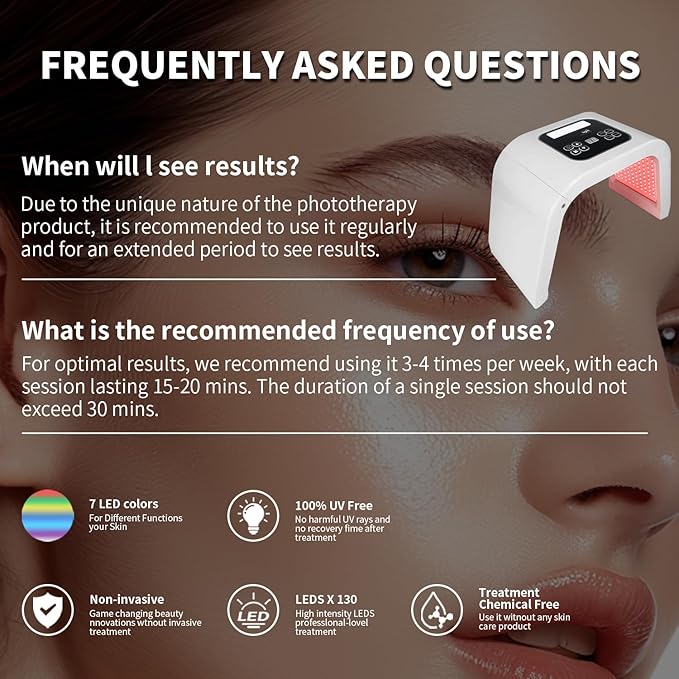 LED-Face-Red-Light-Therapy-Mask,7 Color LED Mask Light Therapy Equipment,Home Skin Care Beauty Equipment for Facial, Neck & Body Use (Square)