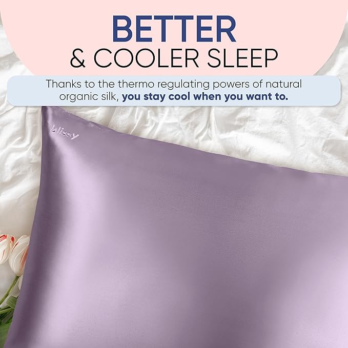 Blissy Silk Pillowcase - 100% Pure Mulberry Silk - 22 Momme 6A High-Grade Fibers - Silk Pillow Cover for Hair & Skin - Regular, Queen & King (Lavender, King)