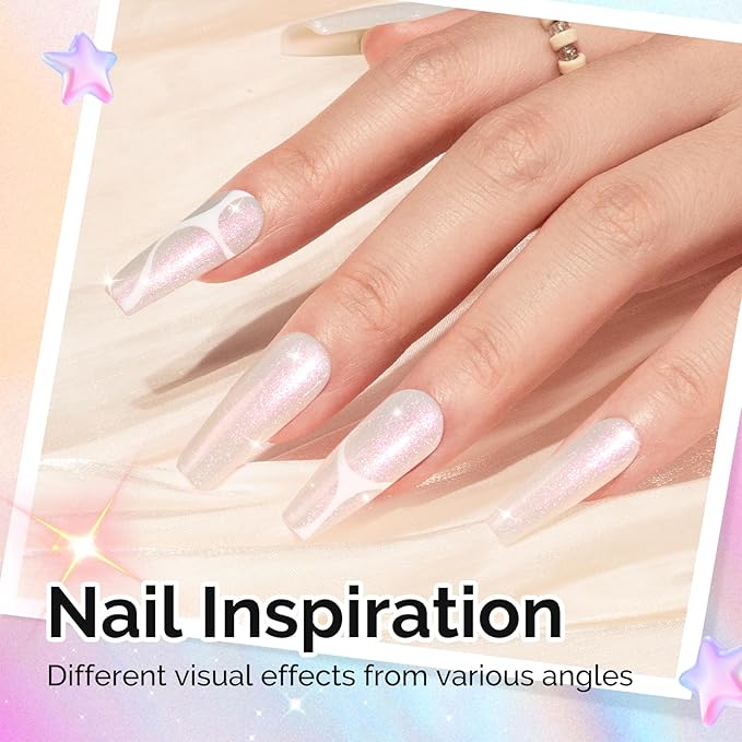 MelodySusie Pink Aurora Shimmer Gel Nail Polish, 0.5fl oz Soak Off UV LED Holographic Pink White Glitter Gel Polish Gift for Women Nail Art Manicure Salon DIY Nail Design Decoration at Home-G2606