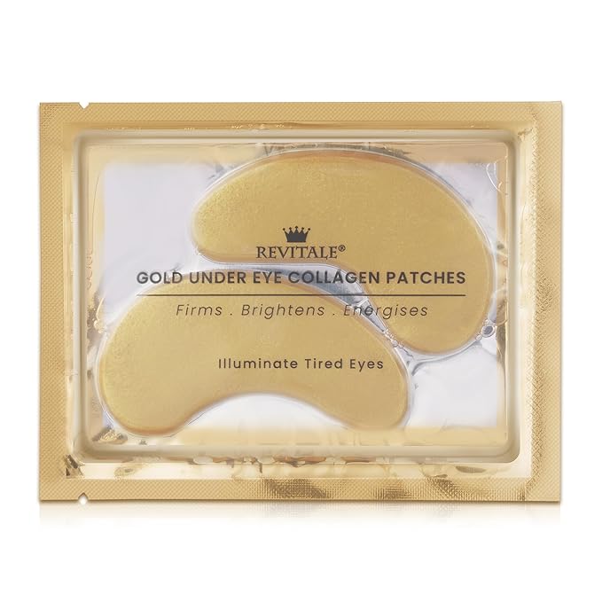 REVITALE 24k Gold Under Eye Collagen Patches, Reduce Puffy Eyes & Dark Circles, Illuminate Tired Eye Masks - Firms, Brightens, Energises (Packets - 10 Pair)