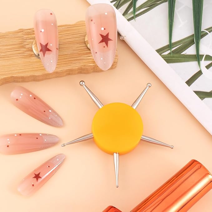 Nail Dotting Tool, 5-in-1 Metal Dotting Tool Nail Art, Circular Nail Design Dotting Pen, Ergonomic Dotting Disc for Manicure Embossing, Tracing, Painting - Yellow, 1pcs