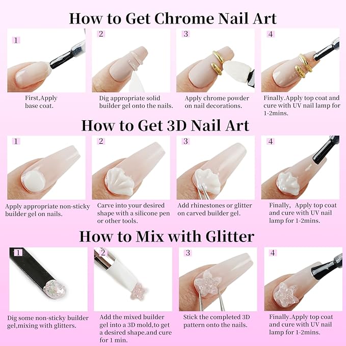 JEWHITENY 12 Colors Non-Sticky Solid Builder Gel Kit:3D Sculpting Gel with Mini U V Nail Lamp for Nail Extension,Modeling, Sculpture