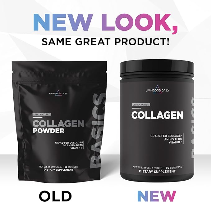 Livingood Daily Unflavored Collagen Powder for Women & Men, Hydrolyzed Collagen Peptides Powder with Vitamin C, Protein with 20 Amino Acids, Type I & III, Grass Fed, Keto, Paleo, Gluten Free, 30 Srvgs