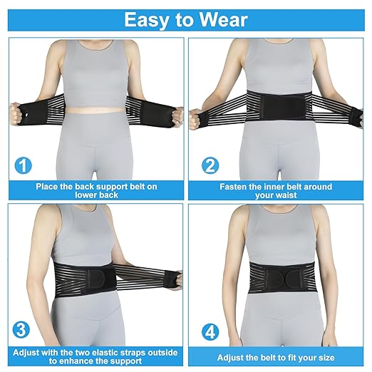 Back Brace for Lower Back Pain Relief, Lumbar Support Belt for Men&Women for Work, Breathable Back Support Belt with 6 Flexible Spring, 2 Elastic Bands For Sciatica, Herniated Disc, Scoliosis(Medium)