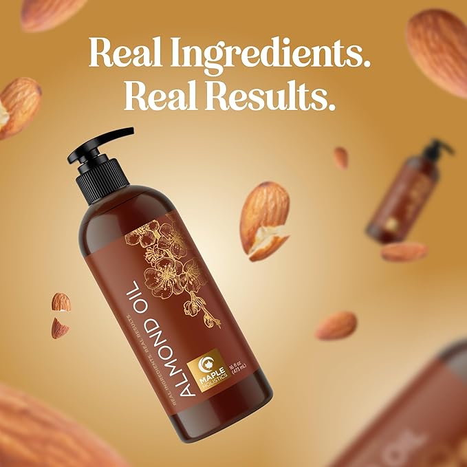 Cold Pressed Sweet Almond Oil - Pure Sweet Almond Oil for Skin Care and Moisturizing Body Oil for Men and Women - Carrier Oil for Essential Oils Mixing for Hair Skin and Nails DIY Beauty Products 16oz