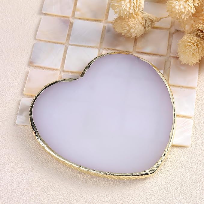 2 Pcs Resin Nail Art Palette, Heart Shaped Nails Art Painting Palettes with Gold Edge Nail Gel Polish Holder Makeup Display Board Cosmetic Mixing Tools Manicure DIY Home Salon Use