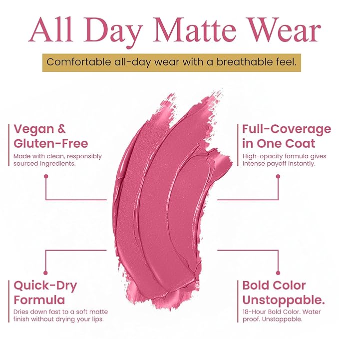 Liquid Lipstick & Lip Liner Set for Women โ Smooth Matte French Kiss Shade, Long-Lasting Waterproof Lipstick, Smudge-Resistant Lip Makeup, Soft Glide Liner โ Vitamin E & Shea Butter