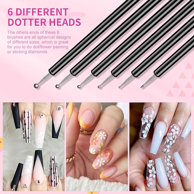SAVILAND Nail Art Brushes Set - 6pcs Double-End Nail Art Tools Professional Nail Art Kit Dotting Tools Line Pen Painting Brushes for Gel Polish Nail Design French Manicure