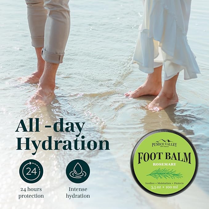 Pumice Valley Foot Balm Cream for Dry Cracked Heels and Feet - Natural Foot Moisturizer Balm for Calluses and Dry Feet Treatment - Rosemary Foot Lotion 3.5 Oz
