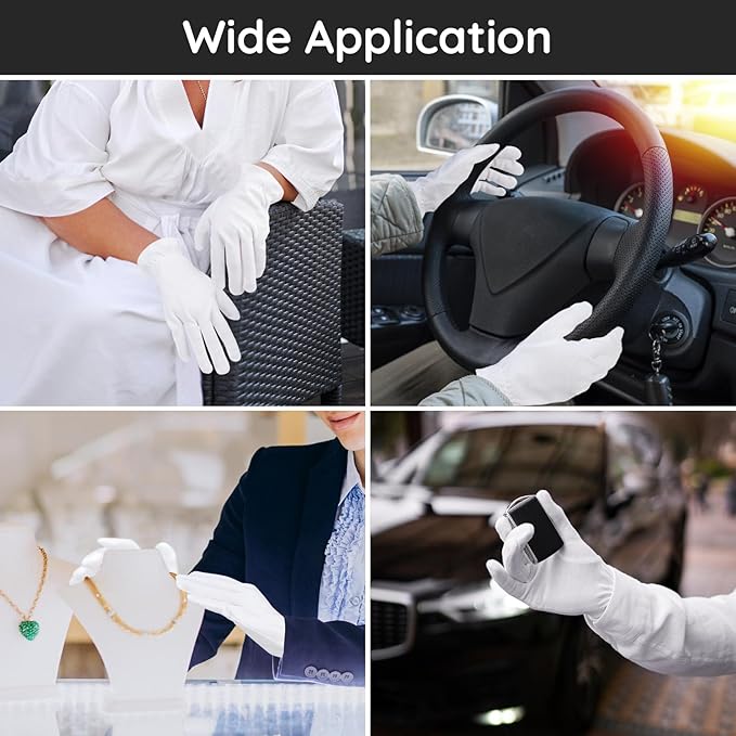 Segbeauty 24 Counts Moisturizing Gloves Overnight with Elastic Band, White Cotton Gloves for Dry Hand, 12 Pairs Thick Sleeping Gloves for Cracked Hands, Cotton Work Gloves for Men and Women Large