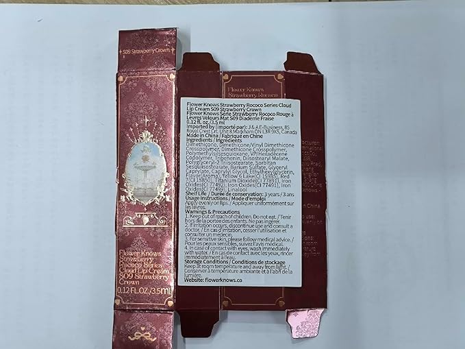 Flower Knows Strawberry Rococo Cloud Lip Cream,Long Lasting Vibrant Red Matte Lipstick,Hydrating Lip Stain,Transfer & Smudge Proof Velvet Liquid Lipstick for Girls&Women,0.12 Fl Oz(09 Strawberry Red)