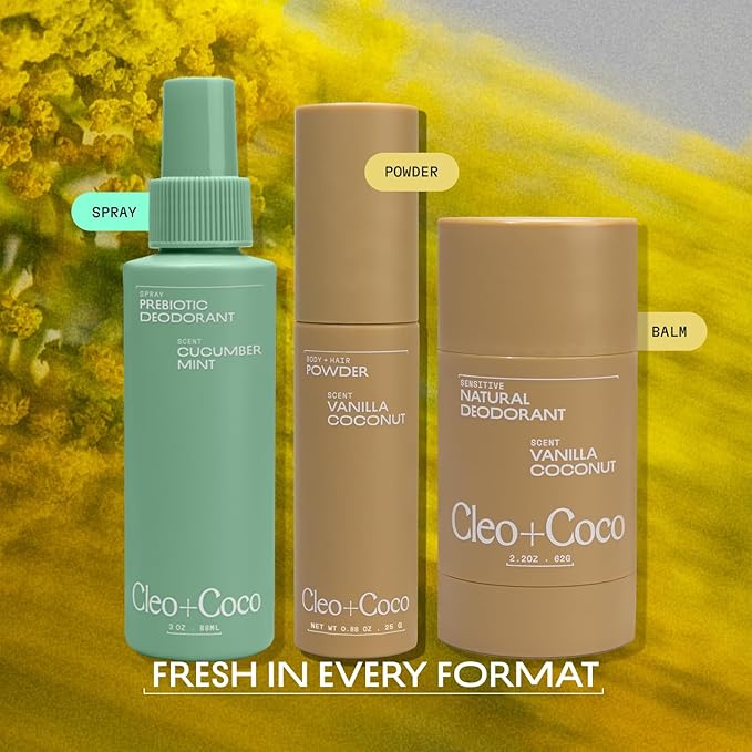 Cleo+Coco Sensitive Deodorant Balm, Vanilla Coconut (2-Pack, 2.2 oz Each), Aluminum-Free, Baking Soda Free Natural Deodorant with 5X Odor Fighters, Vegan, No Synthetic Fragrance