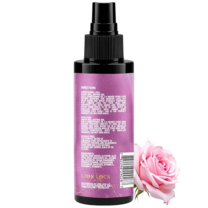 Lion Locs Rosewater Moisturizing Spray for Locs and Skin | Organic Vegan Conditioner Rose Water for All Hair Types (4oz, Blush)
