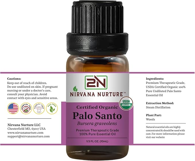 Palo Santo Essential Oil USDA Certified Organic, 100% Pure Natural Premium Grade, Undiluted