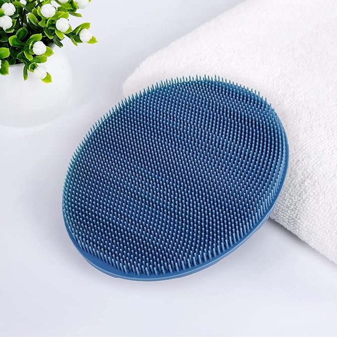 Food-Grade Soft Silicone Body Cleansing Brush Shower Scrubber, Gentle Exfoliating and Massage for All Kinds of Skin (Dark Blue)