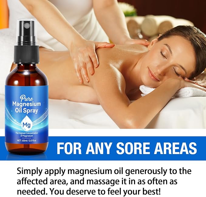 Pure Magnesium Oil Spray 2Fl Oz, 2Pack Natural Magnesium Oil Spray for Feet, Body, Skin, Topical Mg Oils Products