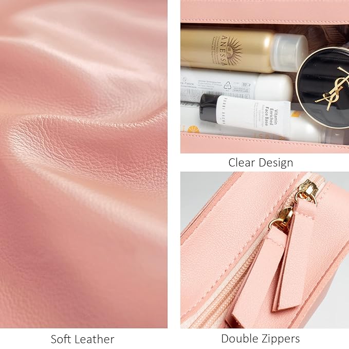 LETGO Clear Makeup Bags, TSA Approved Toiletry Bag with Zipper, Clear Makeup Organizer Fit Carry-on Travel Essentials,Clear Cosmetic Bags for Women Men (C-Pink)