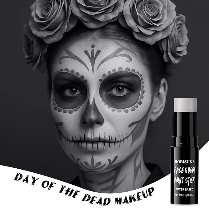 BOBISUKA Grey Face & Body Paint Stick Water-Based Washable Face Paint Makeup Stick for Halloween Skeleton, Skull, Zombie, Vampire, Cosplay, SFX, Sports Eye Black & Costume Party