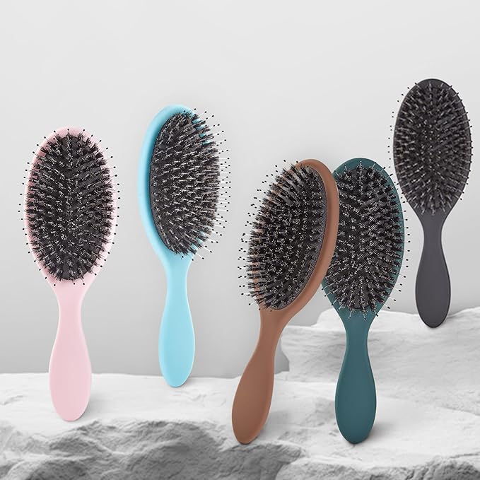 Boar Bristles Hair Brush for Women and Men, Detangling Hair Brush for Smoothing Massage Add Shine, Nylon&Boar Bristles Detangler brush for Hair Healthy (1 Pack-Green)
