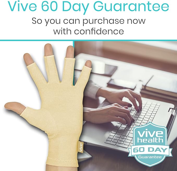 Vive Compression Arthritis Gloves - Comfortable Fit for Men and Women - Open Finger for Rheumatoid, Osteoarthritis