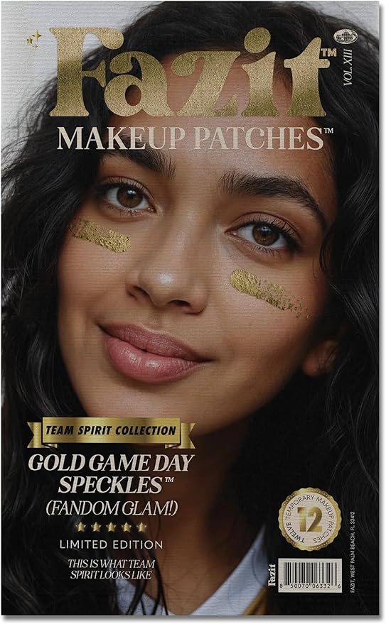 Fazit Makeup Patches - Gold Game Day Speckles - Glow Up Game Day Makeup for Women - Sports Face Paint Cosmetic Glitter for Face - Cute Fan Accessories