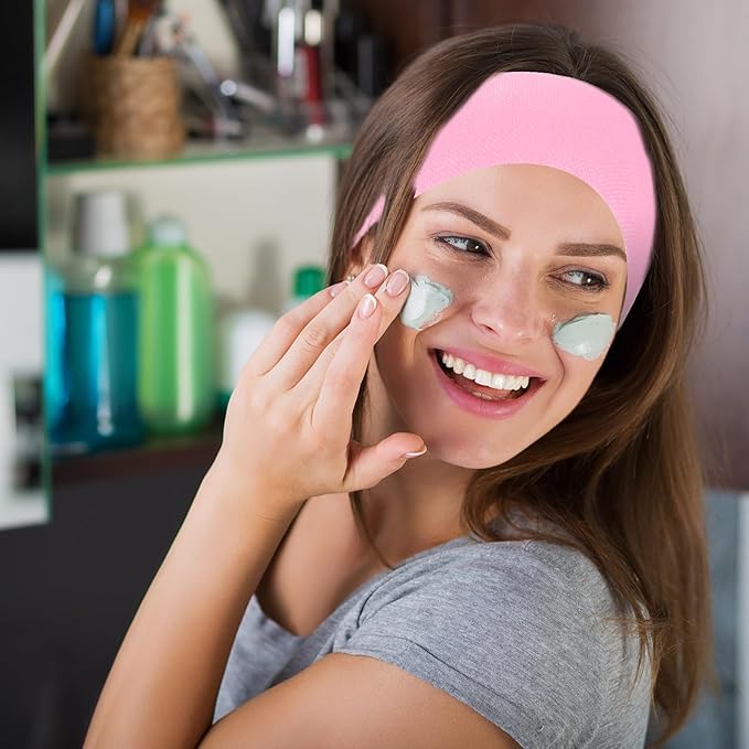 WILLBOND 200 Pieces Disposable Spa Facial Headbands Stretch Non Woven Facial Headband Skin Care Hair Band with Soft Convenient Closure for Women Salons (White, Pink, Black)